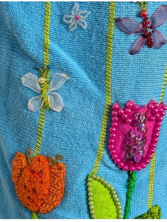 Quacker Factory Bright Turquoise Floral Embroidered Cardigan - Picture 4 of 6